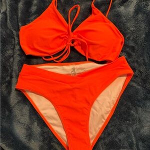 Bright Orange Tie-Front Bikini Set